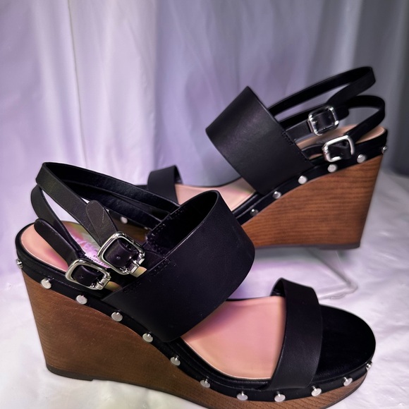Black Wedge Sandals with Studded Detail - Picture 3 of 9